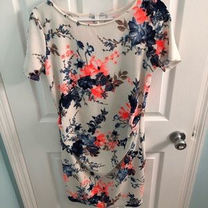 Coral Neon Floral Fitted Maternity Dress
